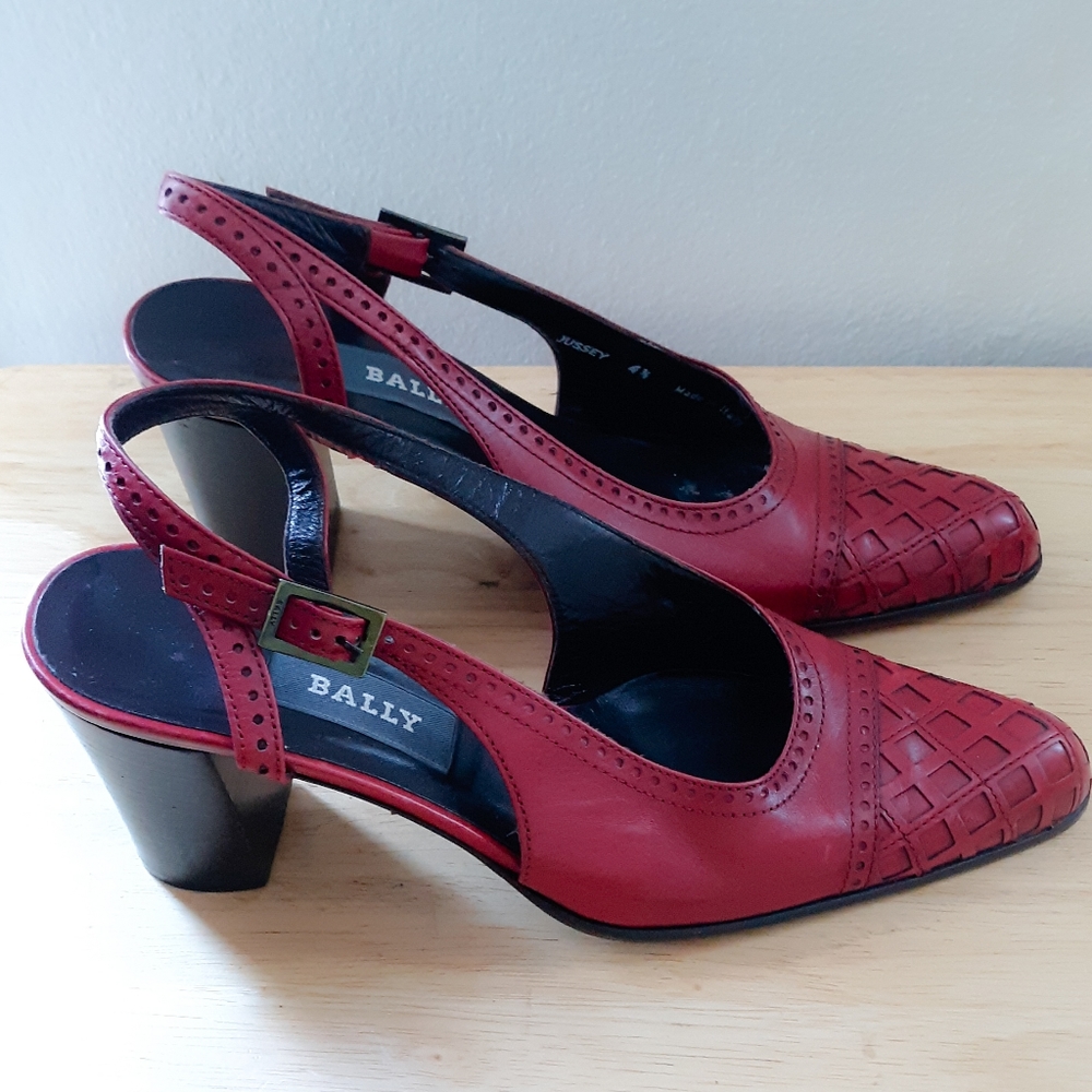 Vintage Red Leather Bally Jussey Slings UK 4.5 US 6.5 - Picture 1 of 6